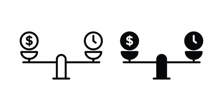 Time and money scale icon clip art collection. Editable stroke icons