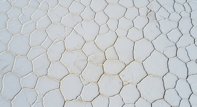 Natural salt flats display a repeating geometric pattern of dry cracked earth across the landscape.