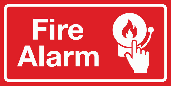 Fire Alarm Sign. Fire alarm sign with emergency button symbol and safety alert design