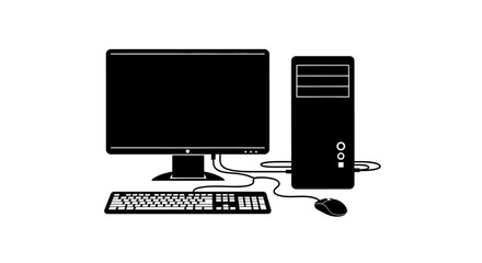 Fototapeta premium Modern desktop computer setup with monitor keyboard and mouse isolated on a clean white background representing technology and digital communication