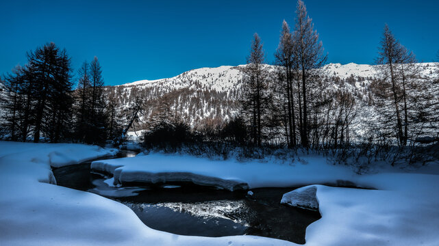 Snowshoeing in the Clar&eacute;e valley in winter - France