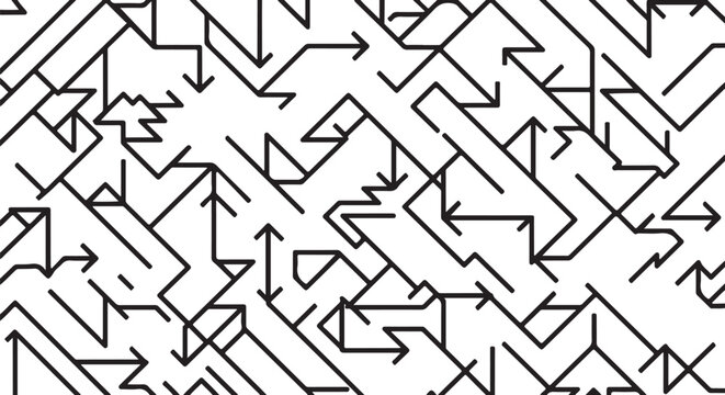 Geometric arrow pattern, black line art design, abstract background, directional symbol texture