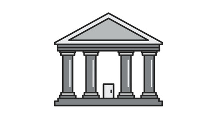 Obraz premium Classical bank building icon with pillars, representing finance, banking, investment, financial institutions, and economic stability.