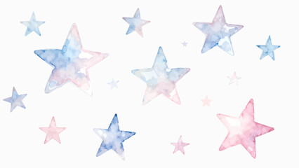 Obraz premium Watercolor Pastel Stars Illustration Pattern on White Background