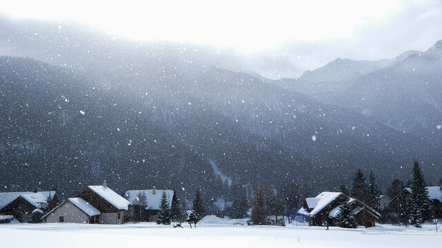 Snowshoeing in the Clar&eacute;e valley in winter - France