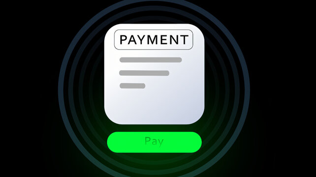 Digital Contactless Payment  - Abstract Mobile Wallet Interface with Green Pay Button and Signal Waves 