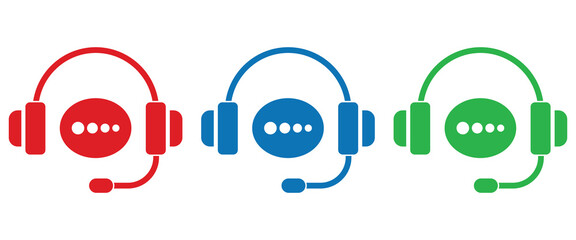 Headset with speech bubble icons, customer support and communication symbols © MillionGraphics
