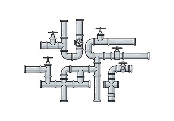 Naklejka premium Industrial plumbing pipes and valves illustration