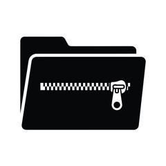 A black folder icon is depicted with a white zipper closing across its front symbolizing compressed files high quality © Bar