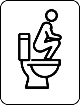 Restroom icon of a person squatting on a toilet seat