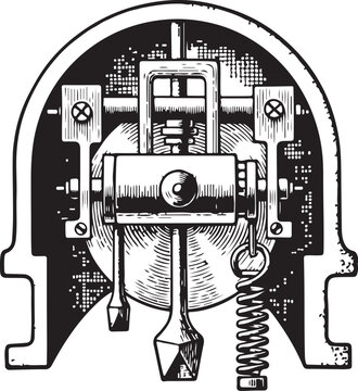 Vintage mechanical clockwork movement with intricate gears and springs hand drawing illustration vector