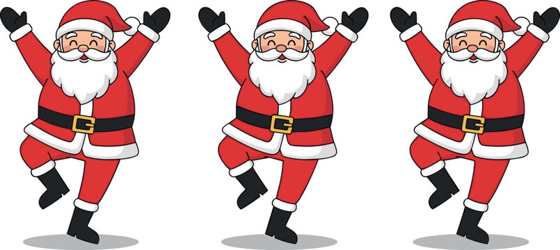 Dancing Santa Claus vector set with cheerful Christmas character poses festive holiday illustration collection design