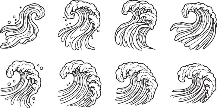 A collection of eight stylized sheep head illustrations in various poses Vector