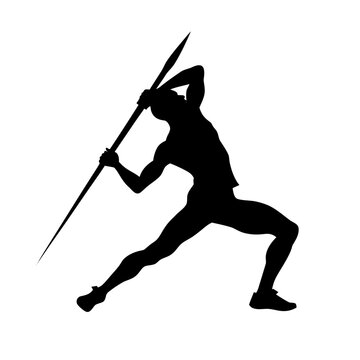 Black silhouette athletic man throwing spear, sport icon, athleticism, competitive sports