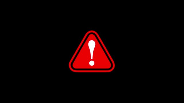 Critical warning red alert icon animation with exclamation mark on black screen. motion graphic of warning icon concept, 4k animation motion video