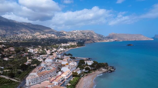 Alicante 4K. Altea Hills. Sea. Beach. Penon de Ifach. Morro de Toix. Aerial Drone Shot