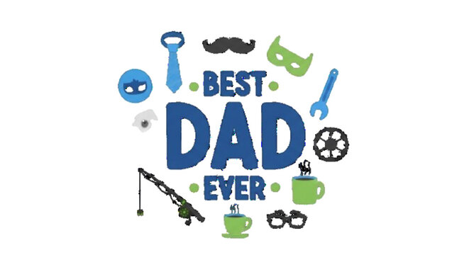 Best Dad Ever typography vector illustration with simple icons, white background