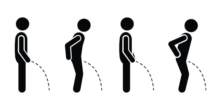 No Peeing Warning Icon Vector &ndash; Public Urination Prohibition Sign, Black Outline Toilet Symbol for Website and Mobile App Dark Mode, Isolated on White Background
