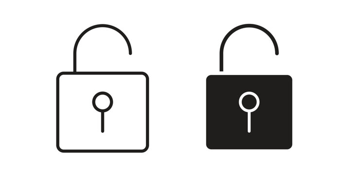 Unlock icon in black stroke eps vector graphic