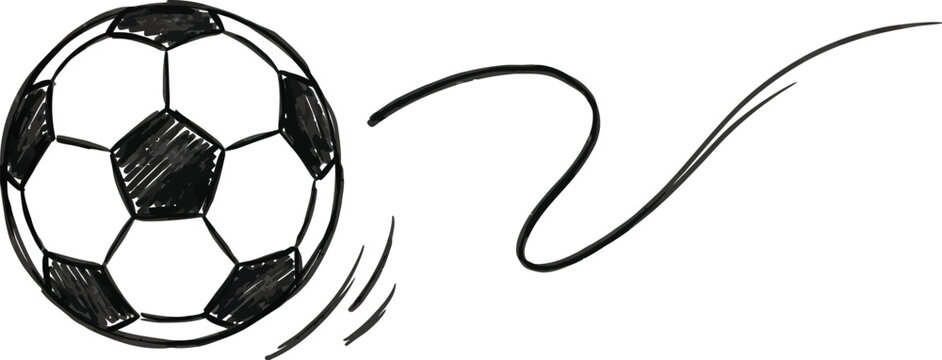 Handdrawn sketch of a soccer ball in motion