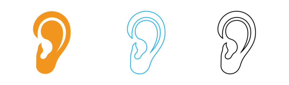 Two ear illustrations orange filled and blue outline designs