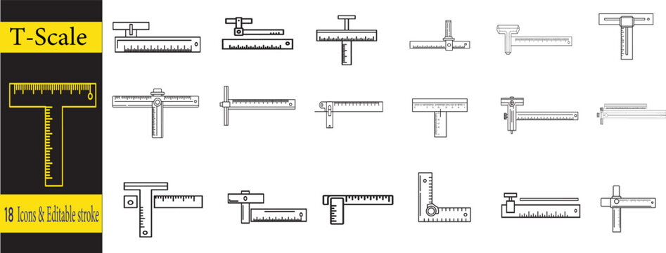 Various t-square rulers and scales for drawing and measurement
