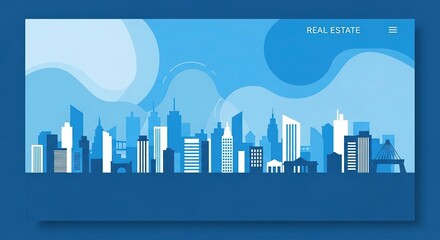 Fototapeta premium modern city skyline with real estate overlay in blue gradient lighting