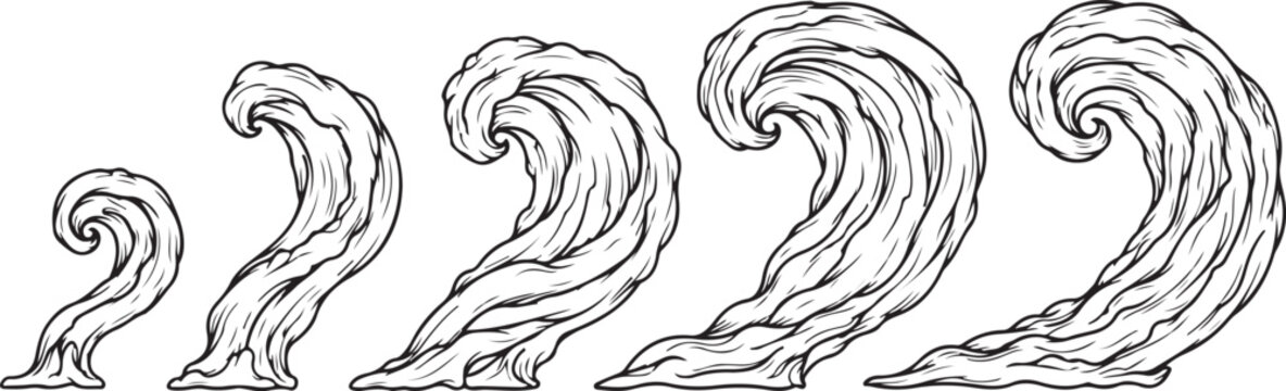 Five stylized horses galloping in a dynamic line drawing Vector