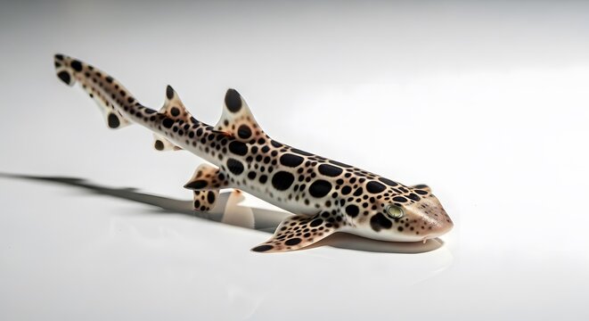 Leopard Shark model on white surface with dramatic shadow during studio lighting
