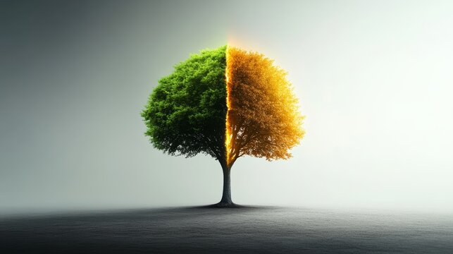 Nature's changing seasons a visual journey of life and transformation aesthetic tree artwork minimalist environment artistic viewpoint concept of change