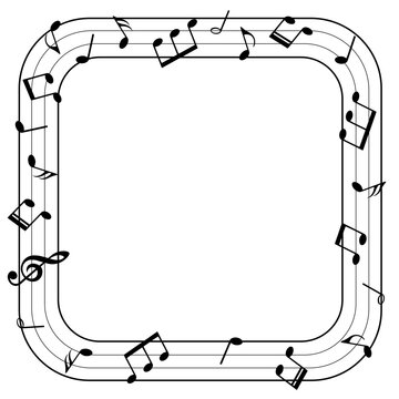 Music notes in square frame, musical border, vector illustration.