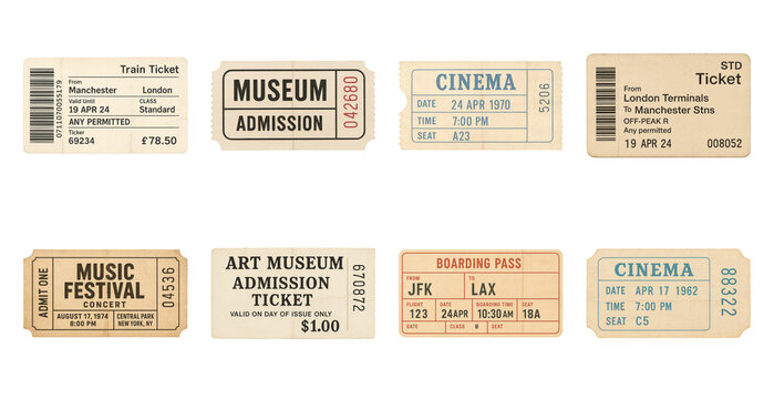 PNG Vintage tickets collection display on transparent background