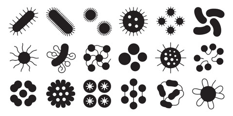 Fototapeta premium Diverse Bacteria and Virus Silhouette Icons for Science and Healthcare