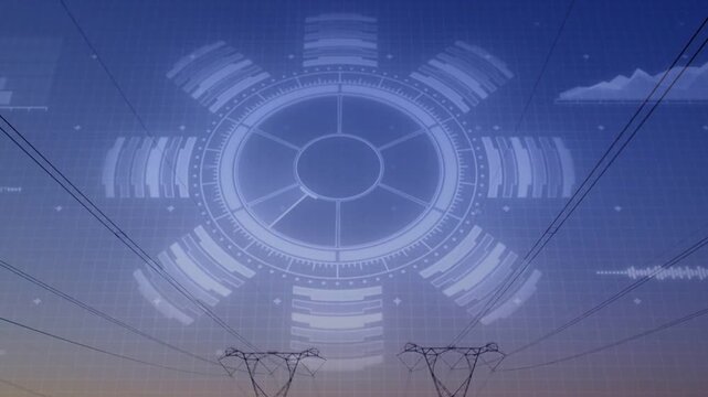 Sunset causing faint HUD activating, rings pulsing, wedge rotating, showing grid data over pylons