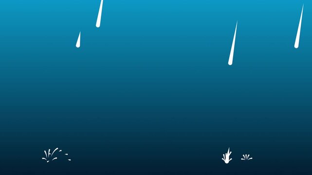 Animation of large raindrops falling from top to bottom, which then break into smaller drops. Rain animation on a blue gradient background!