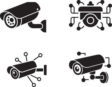 CCTV Camera Security Surveillance System Vector Icon Set