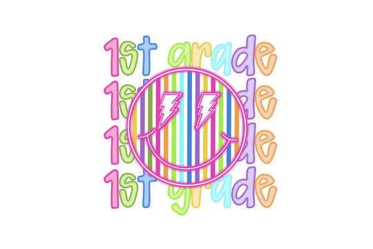 First Grade Lightning Eye Smiley Face Sublimation Design