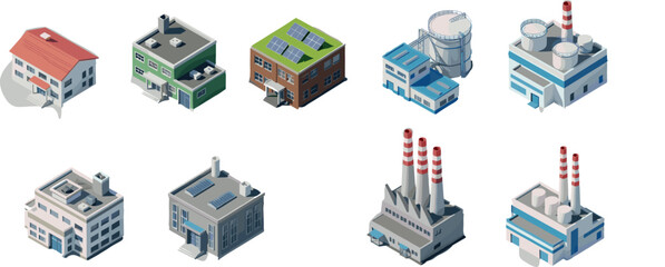 Fototapeta premium Factory and Industrial Buildings Icons – Isometric Style