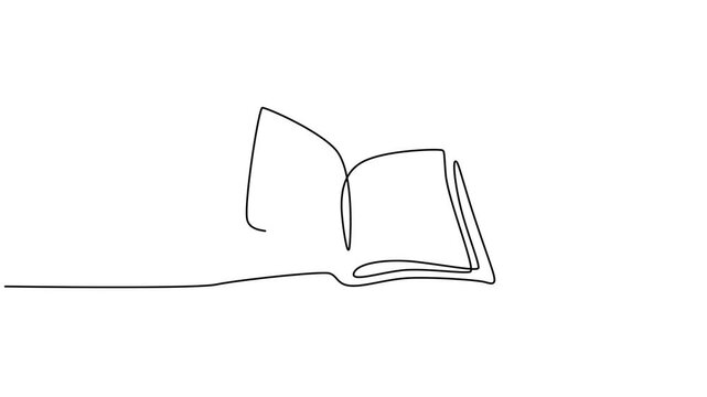 Minimalist line art book, open book illustration, simple continuous line drawing, educational symbol