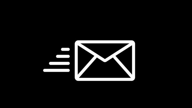 Mail email message sending envelope icon animation on transparent background with alpha channel. Animated letter flying white line icon. Sending mail service animation