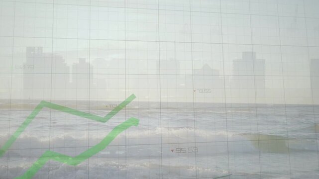 Seascape grid receiving live finance feed, showing market trends with green and dark traces rising