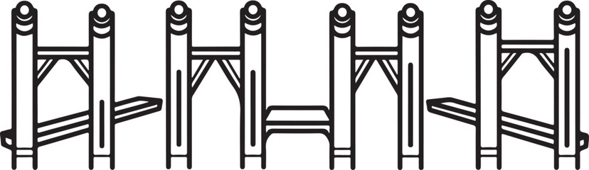 Illustration of a line of wooden chairs with backs shaped like ladders Vector © Runa