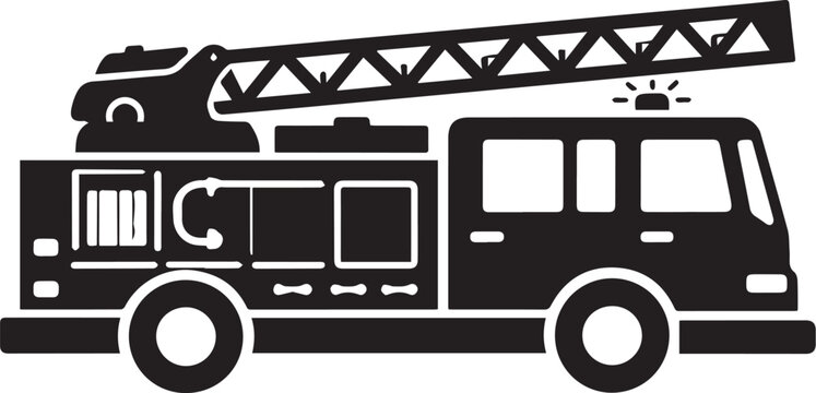 Black Fire Truck Silhouette with Ladder &ndash; Bold Emergency Vehicle Icon Isolated on Transparent Background
