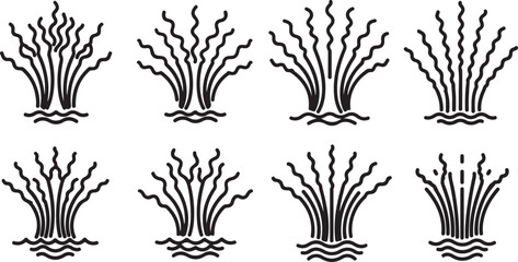 Line art illustrations of various types of grain stalks in black and white Vector © Runa