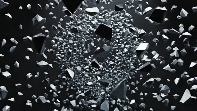 Broken Glass Skull Face Shards Falling.