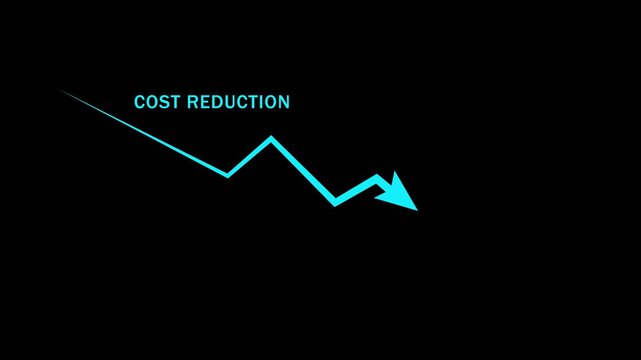 Cost reduction business finance concept. Businessman cost reduction icon with down arrow for budget management and 4k Animation video on Black Background