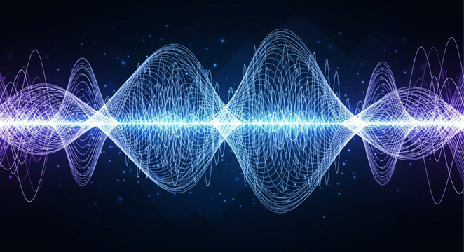 Glowing Digital Audio Waveform Visualization In Blue.