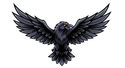 Fototapeta premium Raven illustration with wings spread against white background