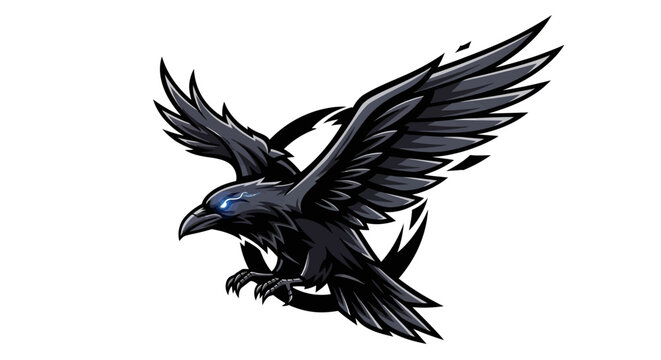 Raven flying wings outspread vector illustration isolated on white background