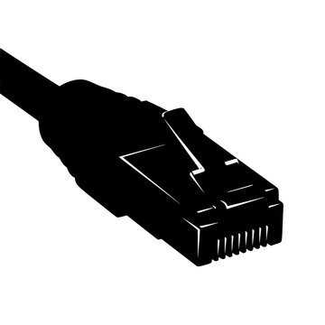 Ethernet cable connector with rj45 plug attached to black cable
